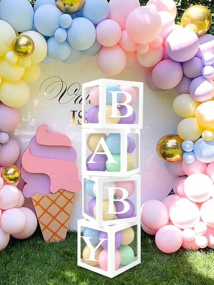 8pcs Transparent Baby Shower Boxes Set, 25cm Letter Balloon Boxes for Gender Reveal Party, Baby Boy or Girl Shower Decorations and Photography Props