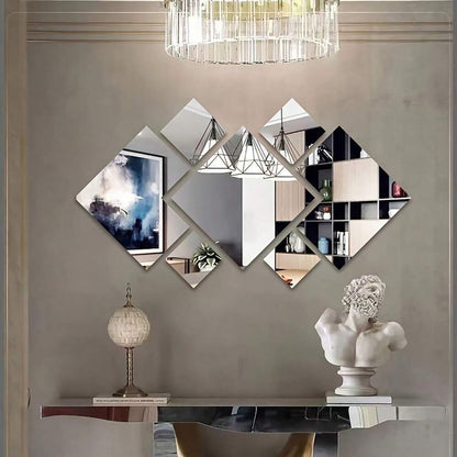 7pcs Square Acrylic Mirror Wall Stickers, 3D Rhombus & Rectangular Self-Adhesive Shatterproof Removable Mirrors for Home or Office Decor