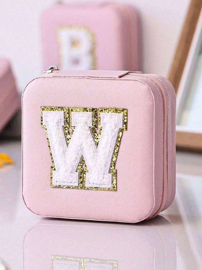 Custom Initial Travel Jewelry Organizer Box, Compact Case for Rings, Necklaces & Earrings