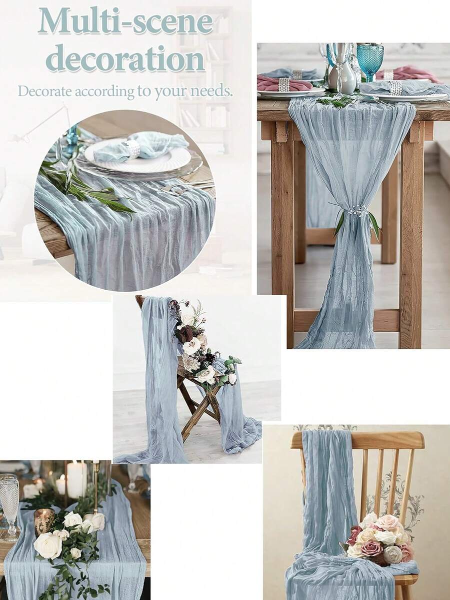 Wrinkled Cheesecloth Table Runner for Weddings and Holidays, Elegant Table Centerpiece Cloth for Christmas Dining, Birthdays, and Romantic Events