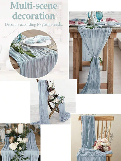 Wrinkled Cheesecloth Table Runner for Weddings and Holidays, Elegant Table Centerpiece Cloth for Christmas Dining, Birthdays, and Romantic Events