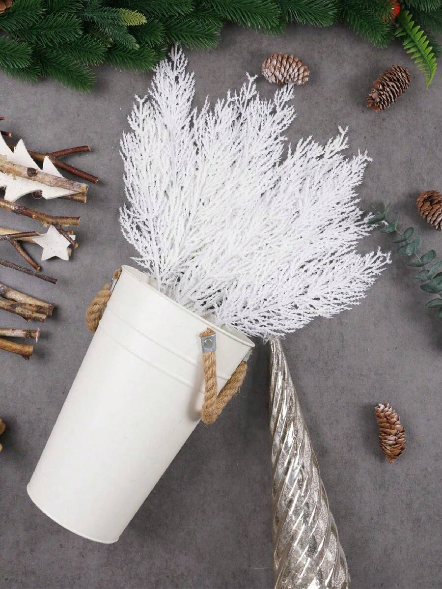 20pcs Glitter Cedar Pine Needles with Sequins, Artificial Blue and Pink Leaves for DIY Garlands, Wedding Bouquets, and Winter Holiday Home Decor