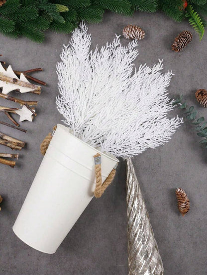 20pcs Glitter Cedar Pine Needles with Sequins, Artificial Blue and Pink Leaves for DIY Garlands, Wedding Bouquets, and Winter Holiday Home Decor