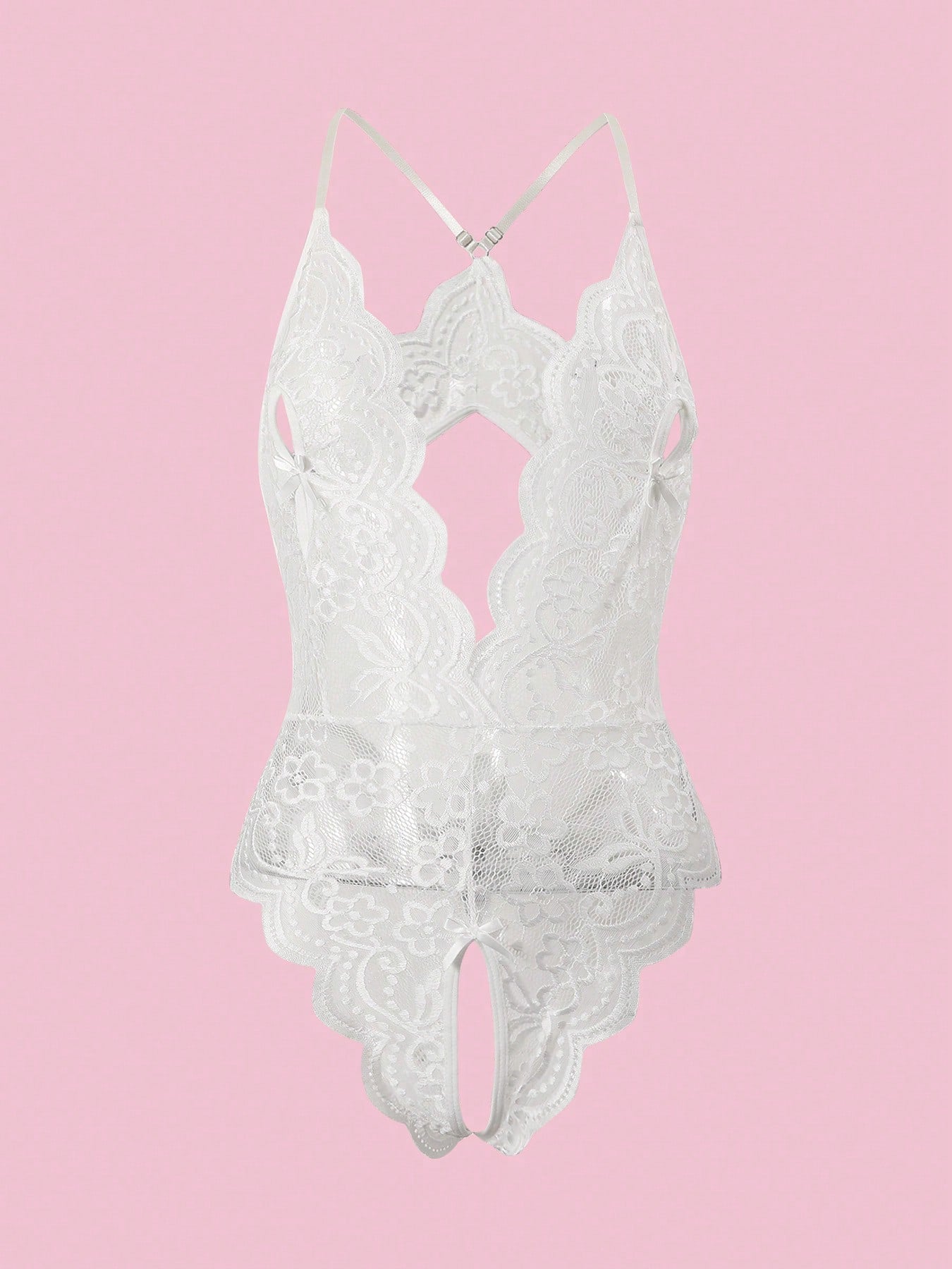 Deep V Lace Backless Bodysuit, Crotchless Open Bra Erotic Lingerie & Underpants, Women's Sexy Clothing