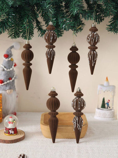 6/12pcs Velvet Christmas Ornament Set (7"), Textured Shatterproof Burgundy Tree Decorations, Elegant Holiday Home Decor