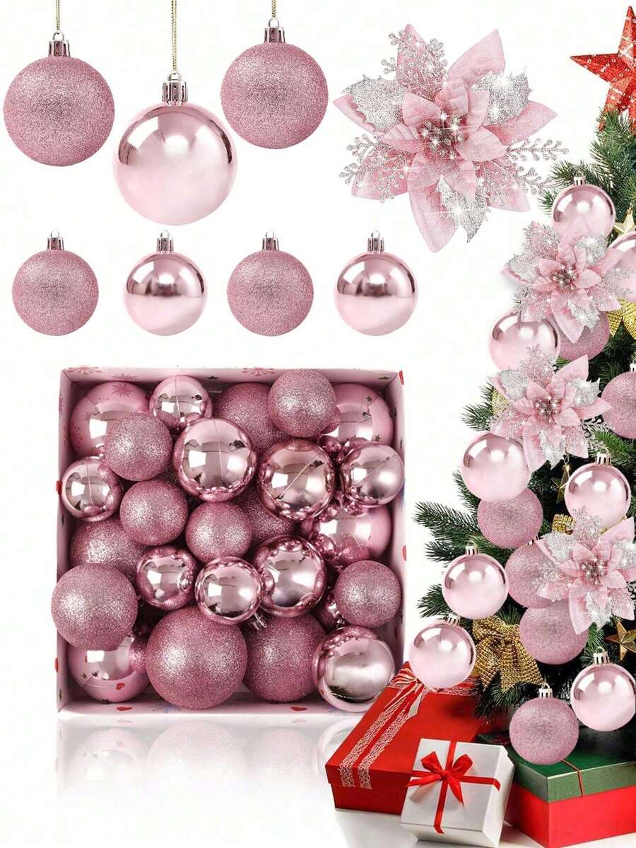 44-Piece Christmas Ball Ornament Set, Shatterproof Hanging Baubles for Christmas Tree, Wedding or Office Decor, Multi-Size Holiday Decorations