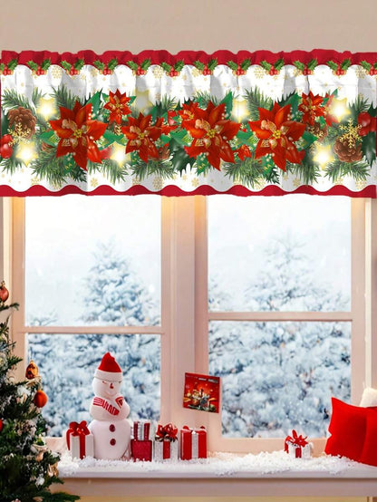 Santa Claus & Snowman Christmas Curtain Valance, 1–2 Piece Polyester Window Decor with Rod Pocket for Kitchen, Living Room or Bedroom