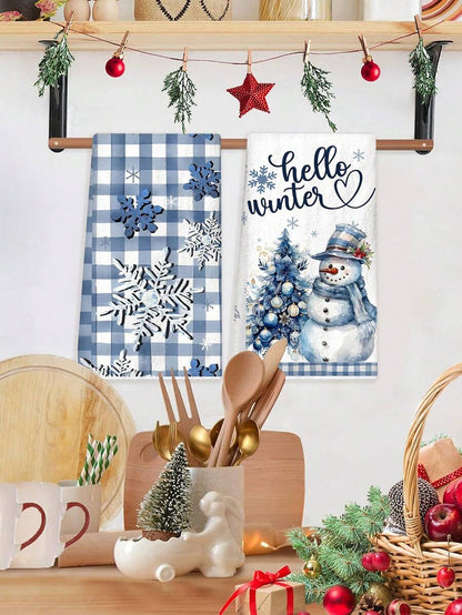 2pcs Christmas Gnome Hand Towels, Red & Black Plaid Microfiber Kitchen & Bathroom Towels, Soft Absorbent Holiday Home Decor