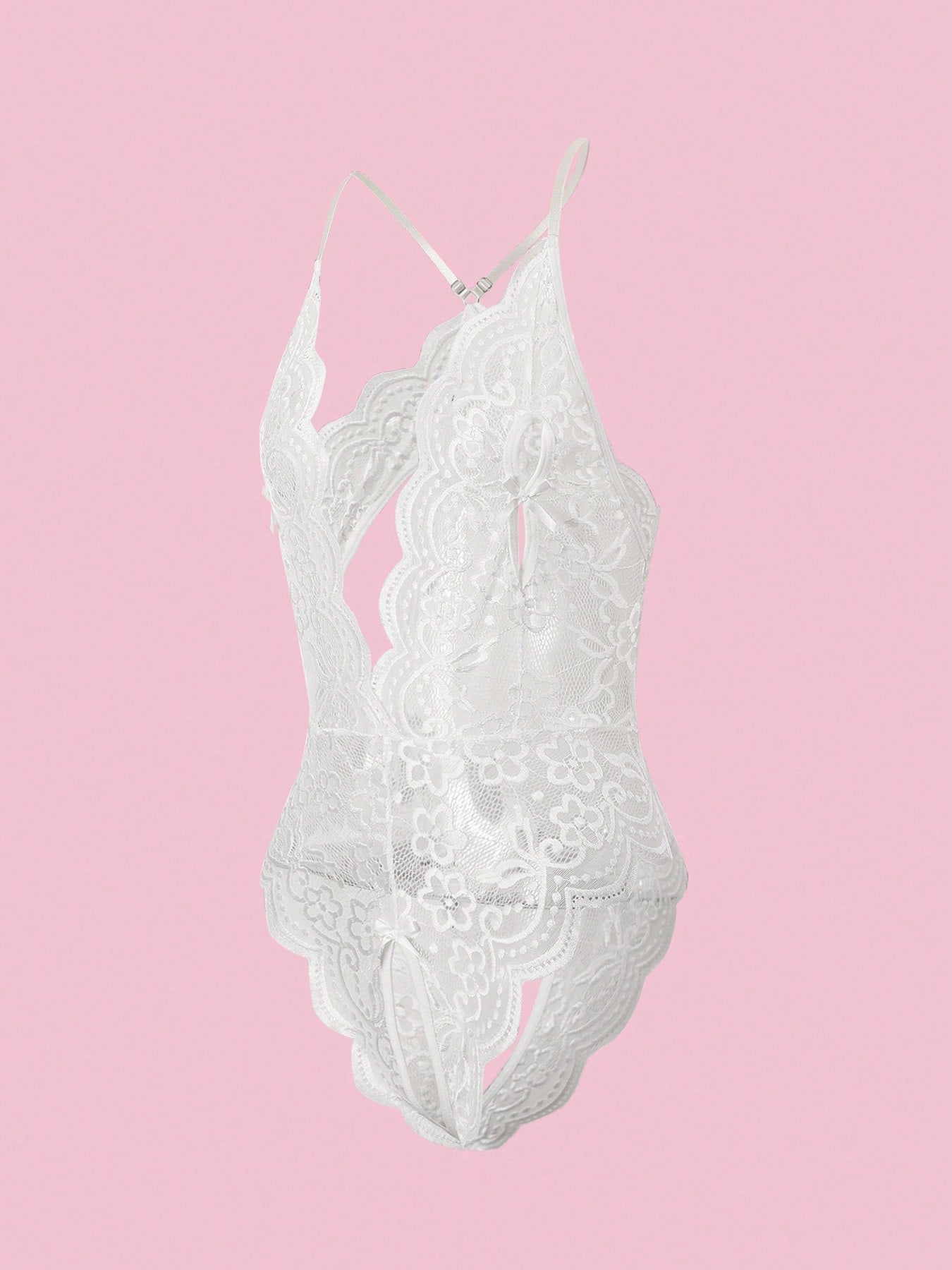 Deep V Lace Backless Bodysuit, Crotchless Open Bra Erotic Lingerie & Underpants, Women's Sexy Clothing