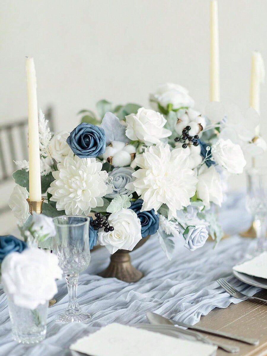 Wrinkled Cheesecloth Table Runner for Weddings and Holidays, Elegant Table Centerpiece Cloth for Christmas Dining, Birthdays, and Romantic Events