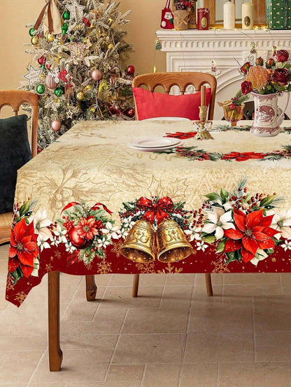 Festive Christmas Tablecloth with Snowman & Reindeer Wreath Design, Polyester Winter Table Cover for Dining Room & Kitchen Holiday Decor