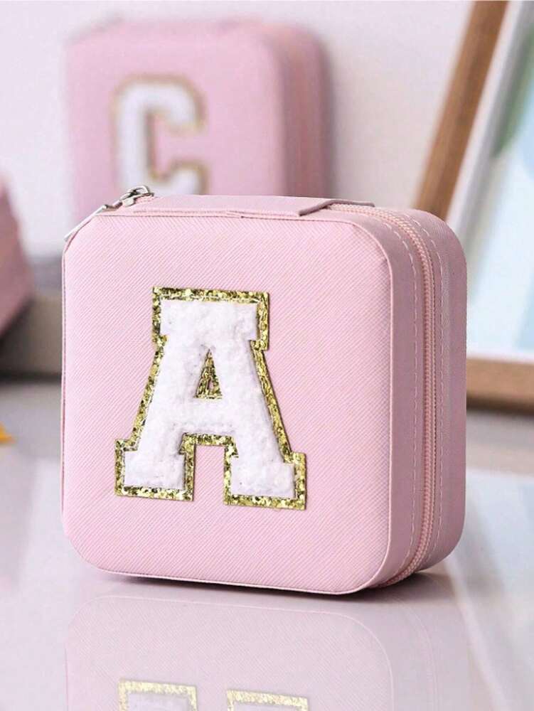 Custom Initial Travel Jewelry Organizer Box, Compact Case for Rings, Necklaces & Earrings