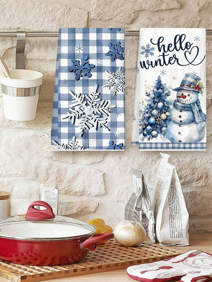 2pcs Christmas Gnome Hand Towels, Red & Black Plaid Microfiber Kitchen & Bathroom Towels, Soft Absorbent Holiday Home Decor