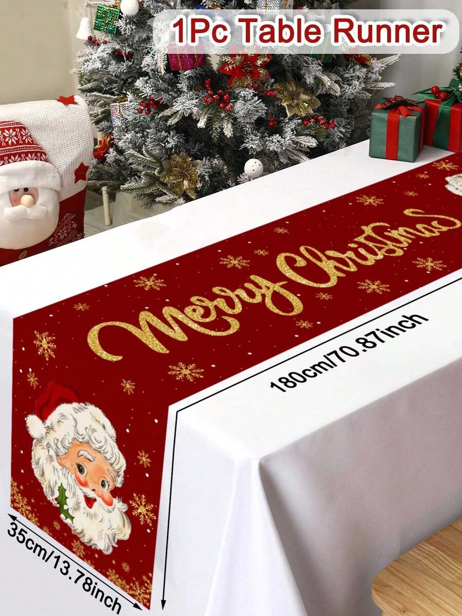 Gingerbread Man Christmas Table Runner, 35x180cm Polyester Holiday Table Flag, Festive Dining Room Décor for Christmas & Winter Home Use