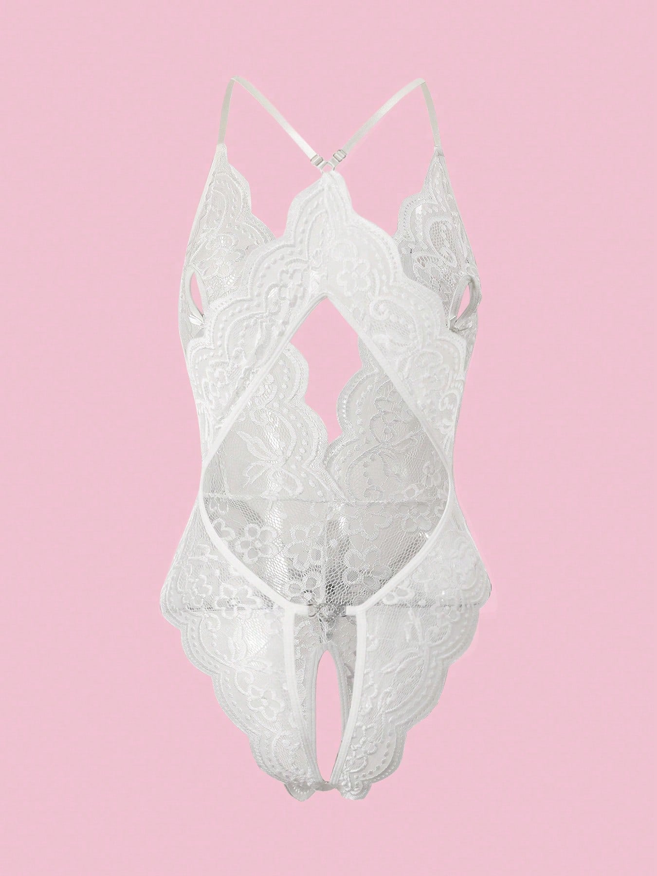 Deep V Lace Backless Bodysuit, Crotchless Open Bra Erotic Lingerie & Underpants, Women's Sexy Clothing