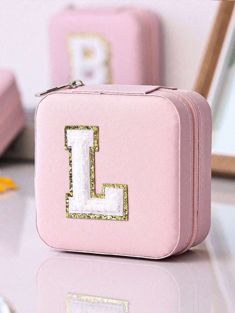 Custom Initial Travel Jewelry Organizer Box, Compact Case for Rings, Necklaces & Earrings