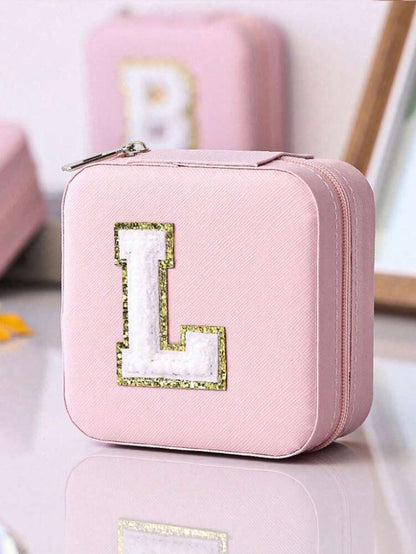 Custom Initial Travel Jewelry Organizer Box, Compact Case for Rings, Necklaces & Earrings