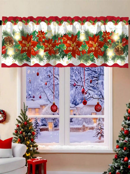 Santa Claus & Snowman Christmas Curtain Valance, 1–2 Piece Polyester Window Decor with Rod Pocket for Kitchen, Living Room or Bedroom