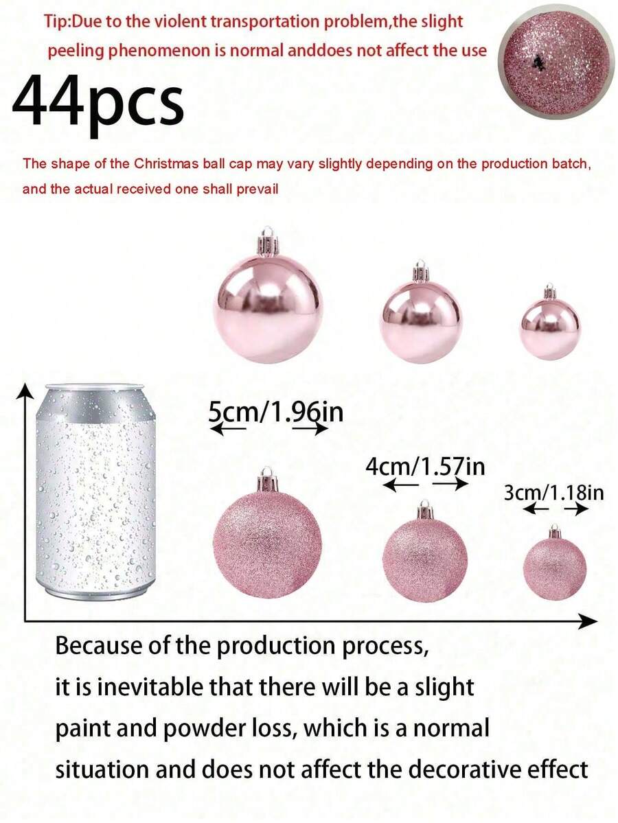 44-Piece Christmas Ball Ornament Set, Shatterproof Hanging Baubles for Christmas Tree, Wedding or Office Decor, Multi-Size Holiday Decorations