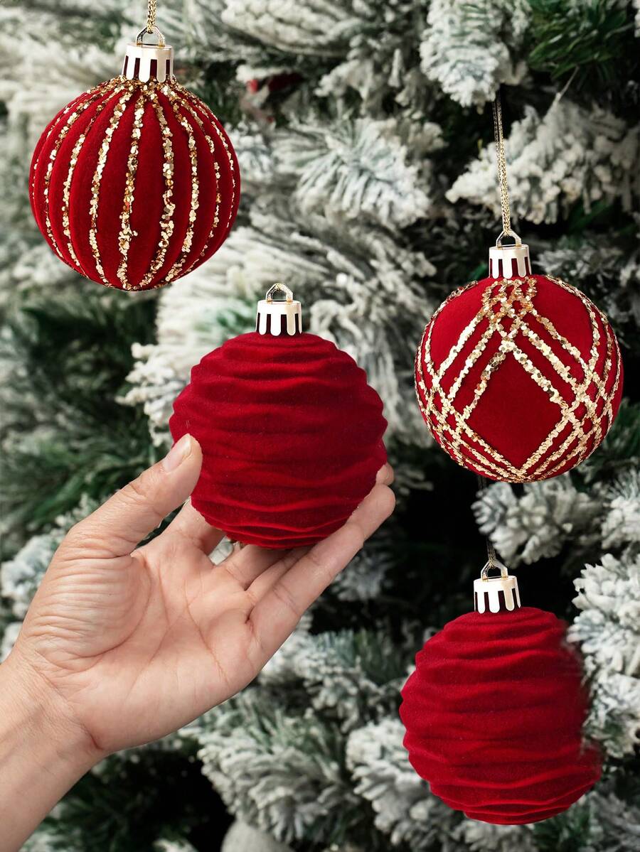 9pcs Green Velvet Christmas Tree Ball Ornaments, Flocked Painted Shatterproof Hanging Décor for Holiday Trees & Home Display