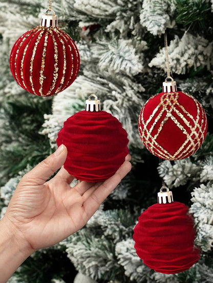 9pcs Green Velvet Christmas Tree Ball Ornaments, Flocked Painted Shatterproof Hanging Décor for Holiday Trees & Home Display