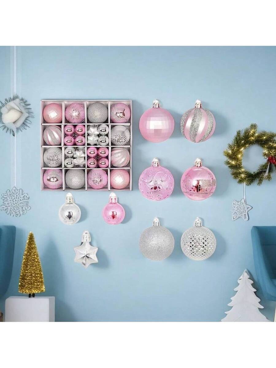 44pcs Sequined Christmas Tree Ball Ornaments, Glitter Decorative Holiday Tree Baubles, Perfect for Christmas Parties and Home Decoration