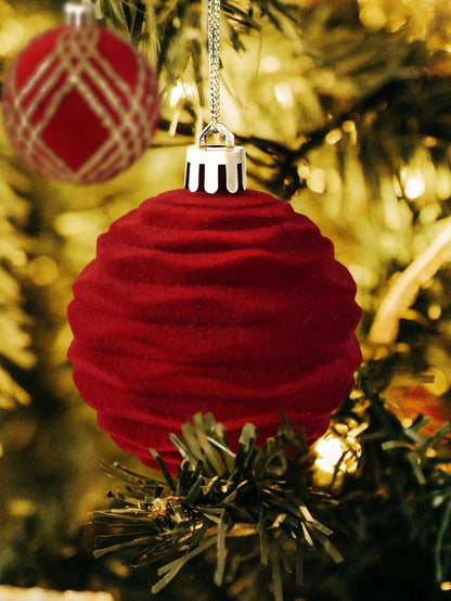 9pcs Green Velvet Christmas Tree Ball Ornaments, Flocked Painted Shatterproof Hanging Décor for Holiday Trees & Home Display