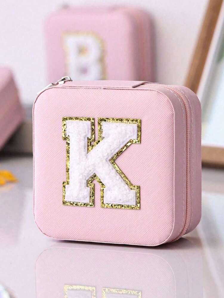 Custom Initial Travel Jewelry Organizer Box, Compact Case for Rings, Necklaces & Earrings