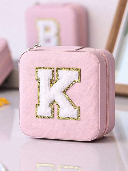 Custom Initial Travel Jewelry Organizer Box, Compact Case for Rings, Necklaces & Earrings