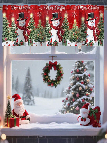 Santa Claus & Snowman Christmas Curtain Valance, 1–2 Piece Polyester Window Decor with Rod Pocket for Kitchen, Living Room or Bedroom