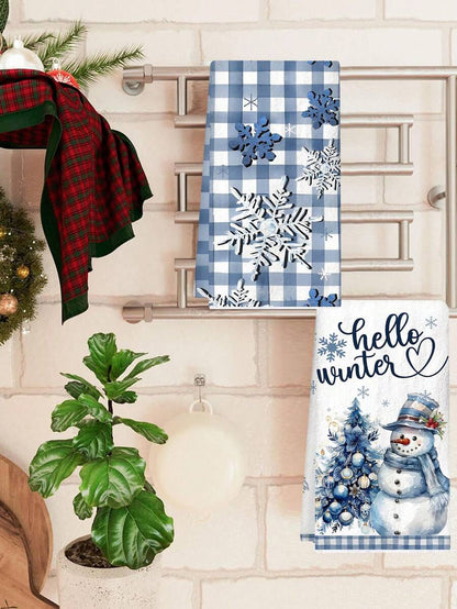 2pcs Christmas Gnome Hand Towels, Red & Black Plaid Microfiber Kitchen & Bathroom Towels, Soft Absorbent Holiday Home Decor