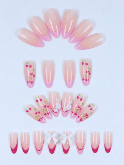 24pcs Long Ballet Christmas Press On Nails, White Snowflakes And Gingerbread Bow Design, 3D Acrylic False Nails For Women Holiday Gift