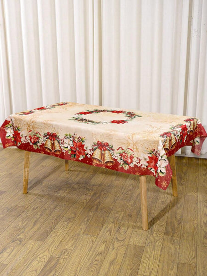 Festive Christmas Tablecloth with Snowman & Reindeer Wreath Design, Polyester Winter Table Cover for Dining Room & Kitchen Holiday Decor