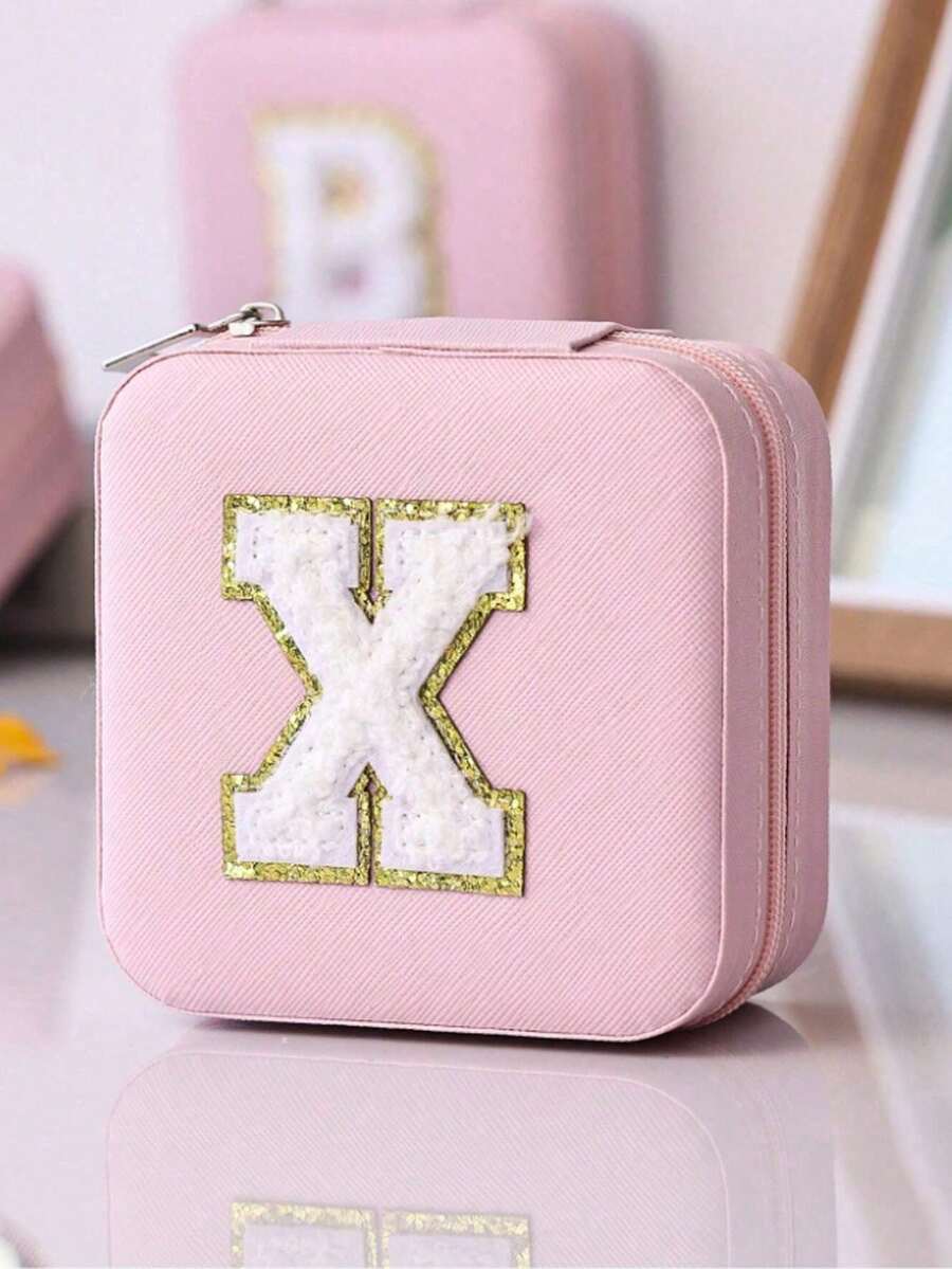 Custom Initial Travel Jewelry Organizer Box, Compact Case for Rings, Necklaces & Earrings