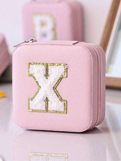 Custom Initial Travel Jewelry Organizer Box, Compact Case for Rings, Necklaces & Earrings