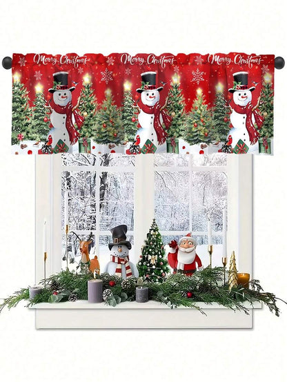 Santa Claus & Snowman Christmas Curtain Valance, 1–2 Piece Polyester Window Decor with Rod Pocket for Kitchen, Living Room or Bedroom