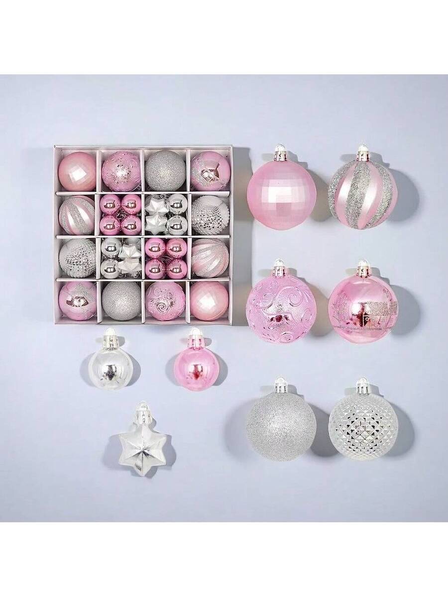 44pcs Sequined Christmas Tree Ball Ornaments, Glitter Decorative Holiday Tree Baubles, Perfect for Christmas Parties and Home Decoration