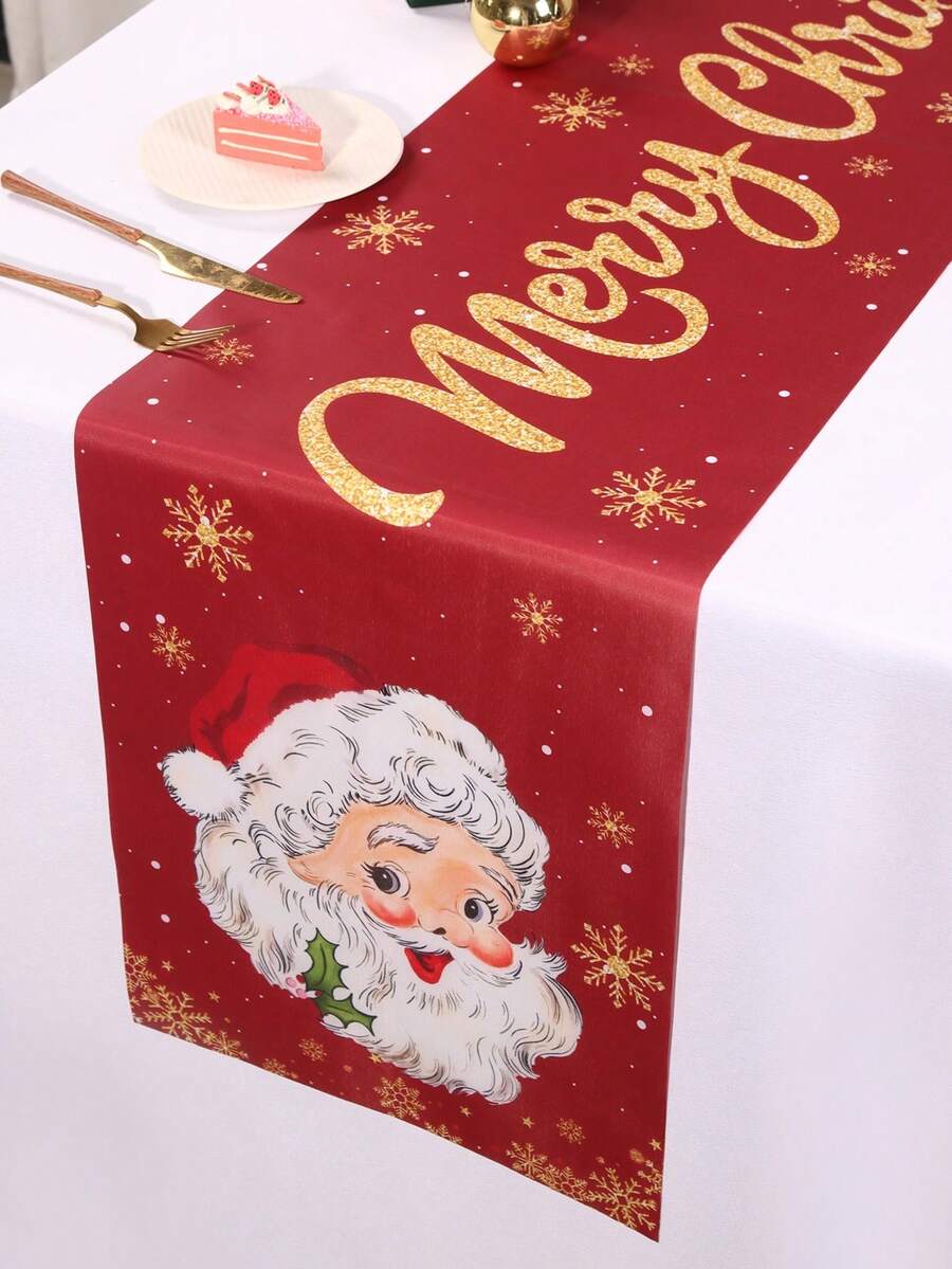 Gingerbread Man Christmas Table Runner, 35x180cm Polyester Holiday Table Flag, Festive Dining Room Décor for Christmas & Winter Home Use