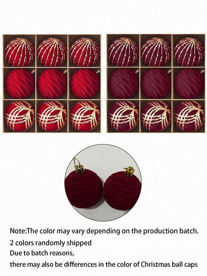 9pcs Green Velvet Christmas Tree Ball Ornaments, Flocked Painted Shatterproof Hanging Décor for Holiday Trees & Home Display