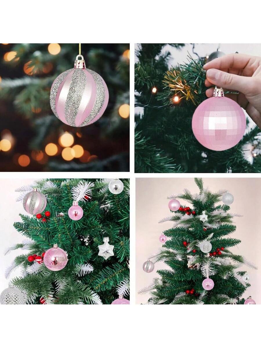 44pcs Sequined Christmas Tree Ball Ornaments, Glitter Decorative Holiday Tree Baubles, Perfect for Christmas Parties and Home Decoration