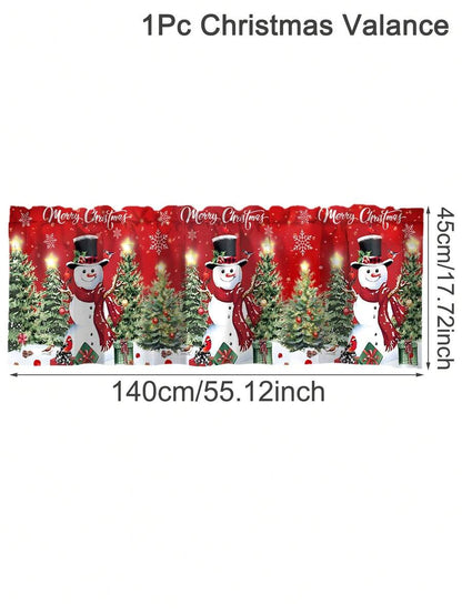 Santa Claus & Snowman Christmas Curtain Valance, 1–2 Piece Polyester Window Decor with Rod Pocket for Kitchen, Living Room or Bedroom