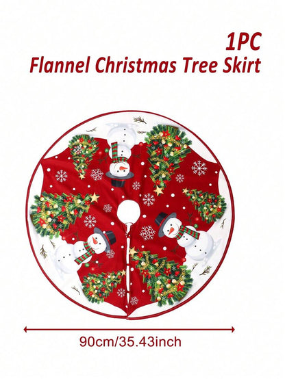 Red & Black Plaid Christmas Tree Skirt, Snowflake Pattern Round Tree Mat, Soft Decorative Base Cover for Living Room & Winter Holiday Home Decor