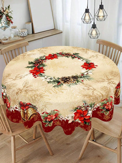 Festive Christmas Tablecloth with Snowman & Reindeer Wreath Design, Polyester Winter Table Cover for Dining Room & Kitchen Holiday Decor