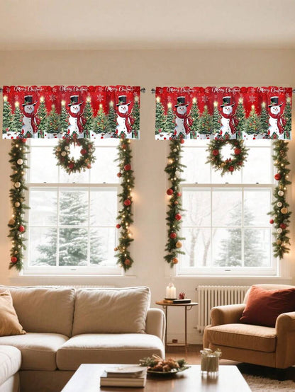 Santa Claus & Snowman Christmas Curtain Valance, 1–2 Piece Polyester Window Decor with Rod Pocket for Kitchen, Living Room or Bedroom
