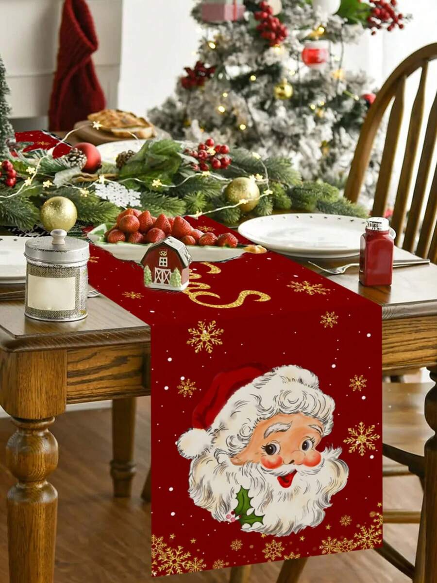 Gingerbread Man Christmas Table Runner, 35x180cm Polyester Holiday Table Flag, Festive Dining Room Décor for Christmas & Winter Home Use
