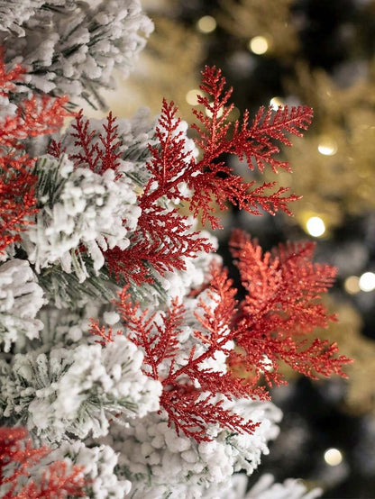 20pcs Glitter Cedar Pine Needles with Sequins, Artificial Blue and Pink Leaves for DIY Garlands, Wedding Bouquets, and Winter Holiday Home Decor