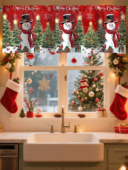 Santa Claus & Snowman Christmas Curtain Valance, 1–2 Piece Polyester Window Decor with Rod Pocket for Kitchen, Living Room or Bedroom