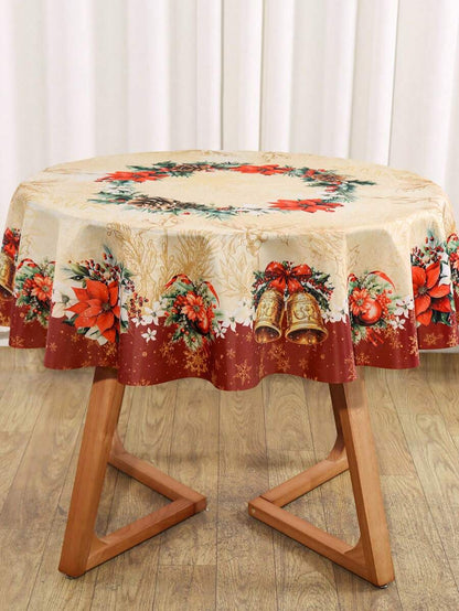 Festive Christmas Tablecloth with Snowman & Reindeer Wreath Design, Polyester Winter Table Cover for Dining Room & Kitchen Holiday Decor