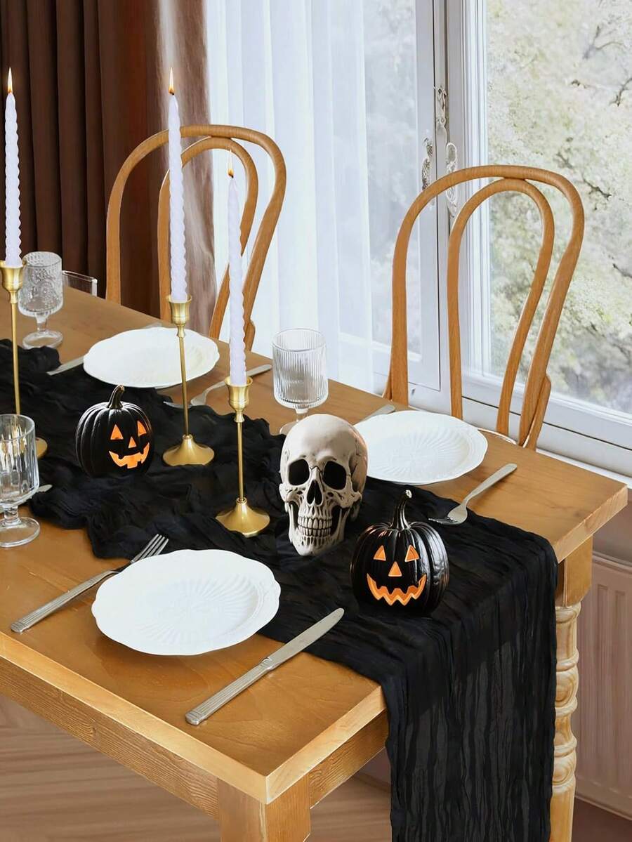 Wrinkled Cheesecloth Table Runner for Weddings and Holidays, Elegant Table Centerpiece Cloth for Christmas Dining, Birthdays, and Romantic Events