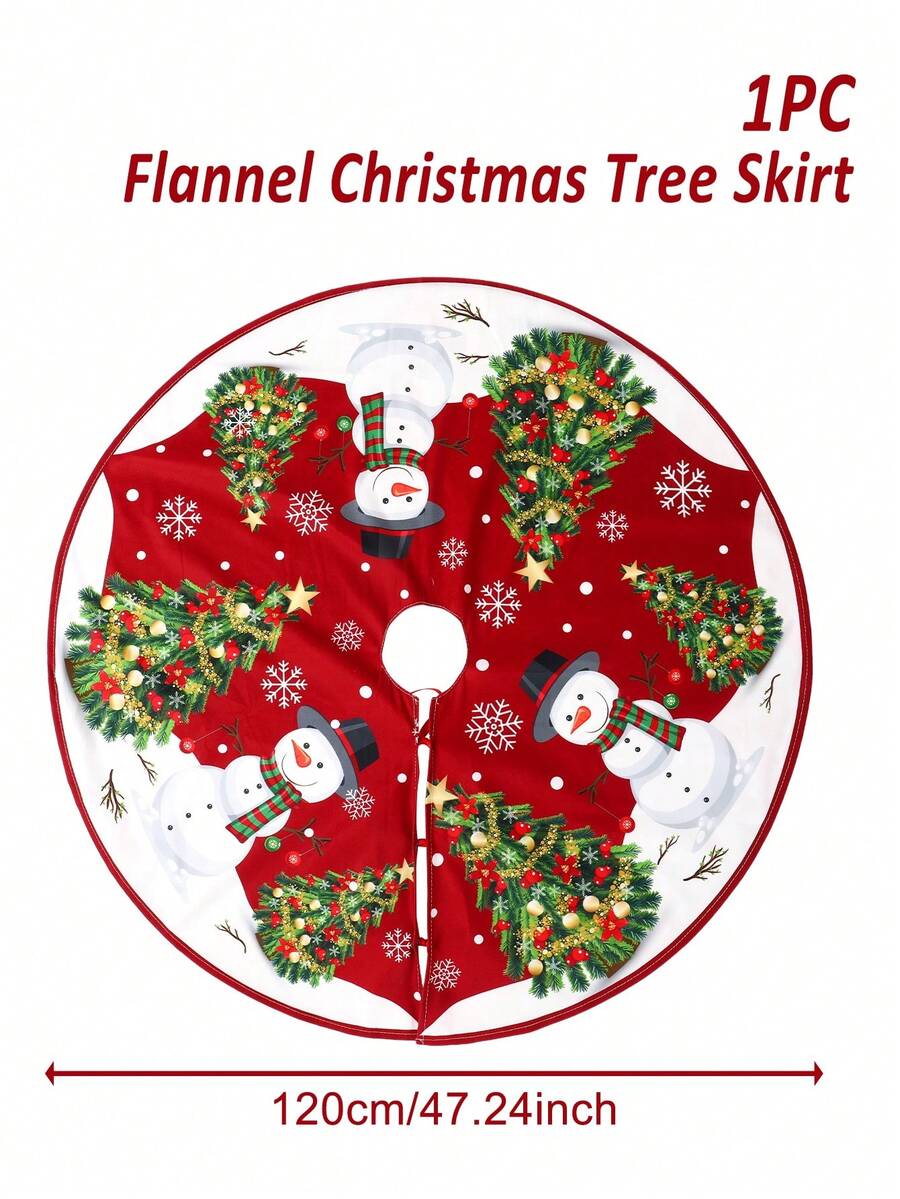 Red & Black Plaid Christmas Tree Skirt, Snowflake Pattern Round Tree Mat, Soft Decorative Base Cover for Living Room & Winter Holiday Home Decor